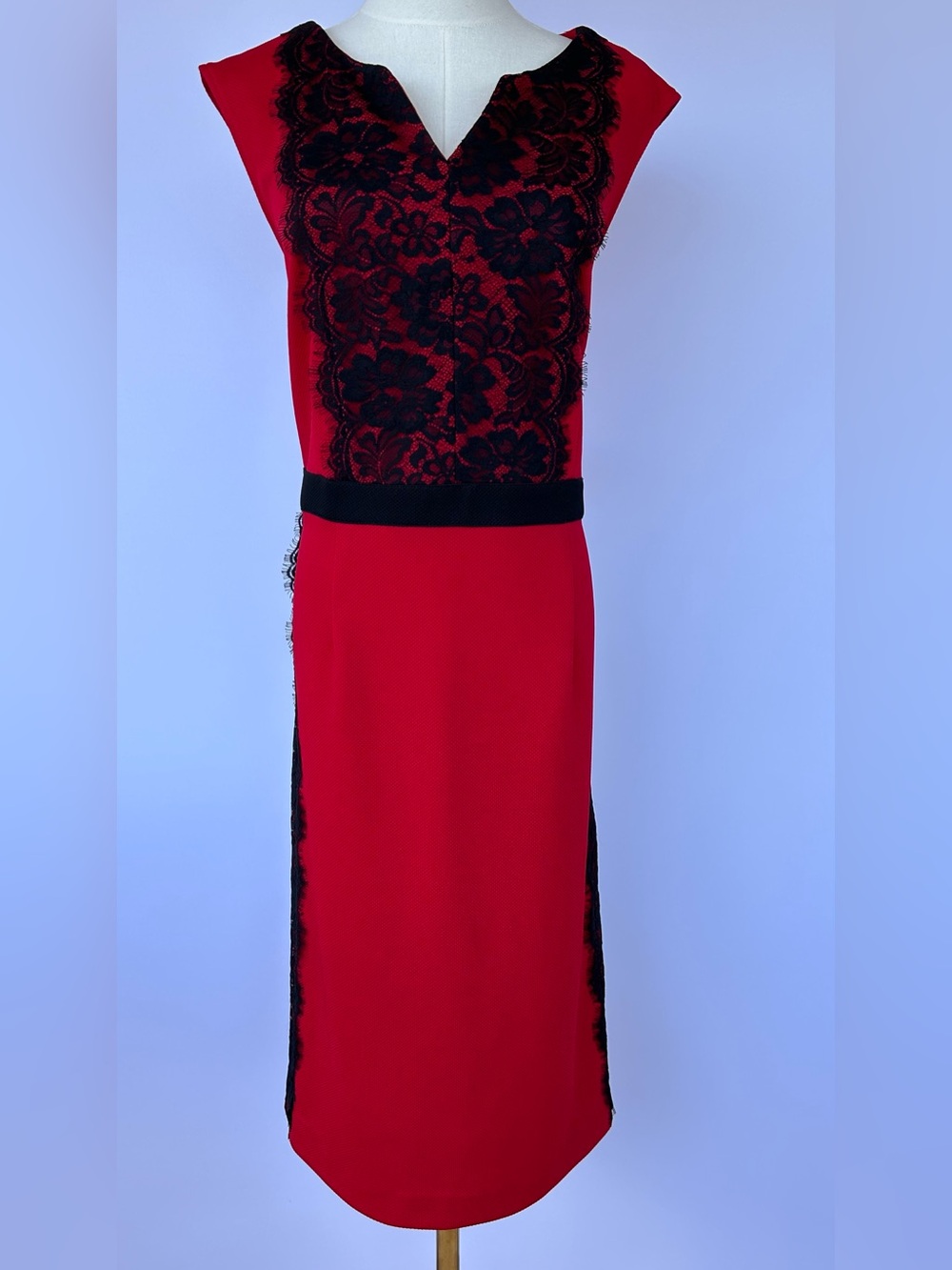 Danny & Nicole Women’s Red Sleeveless Sheath Dress Black Lace Overlay Size 16W